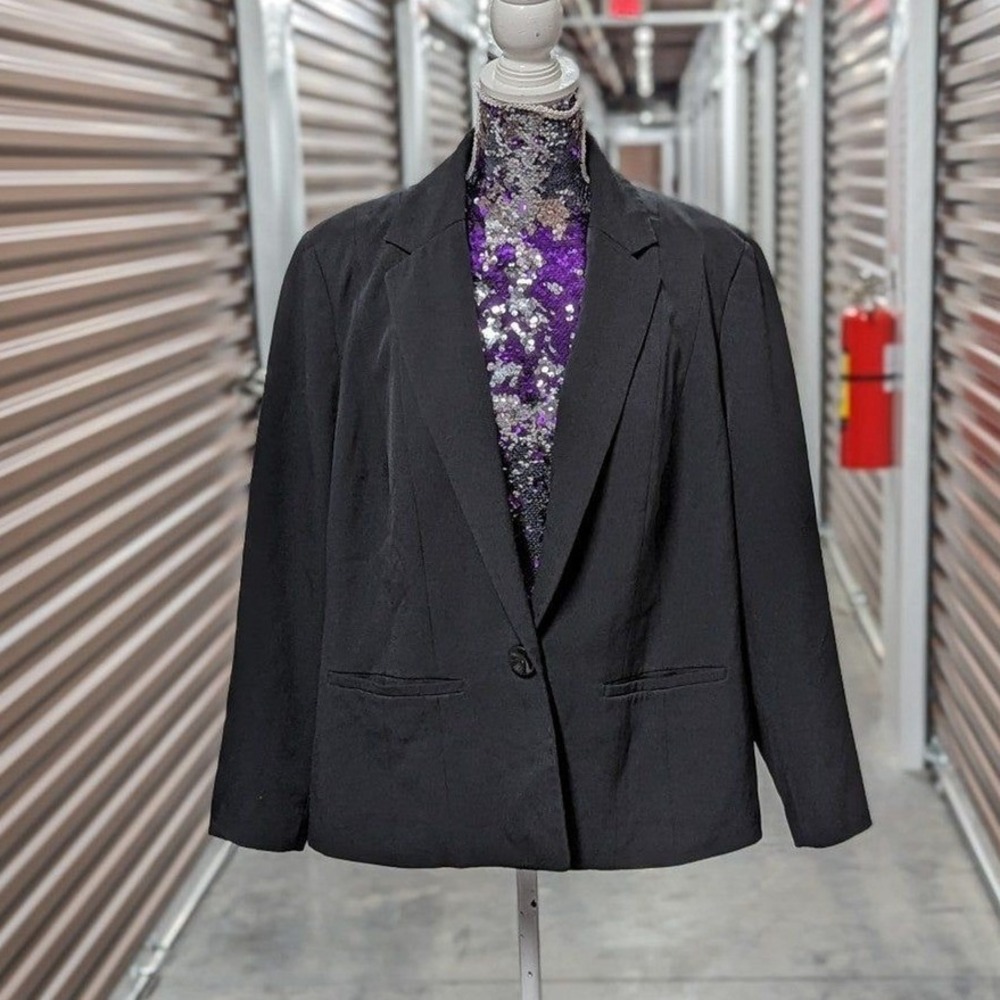 Quiet Luxury Vintage Kasper Black Single Button Career Blazer Plus Size Workwear